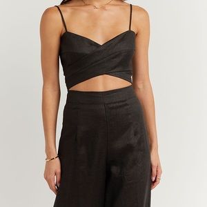DISSH Zuma Black 100% Linen Wrap Crop Top